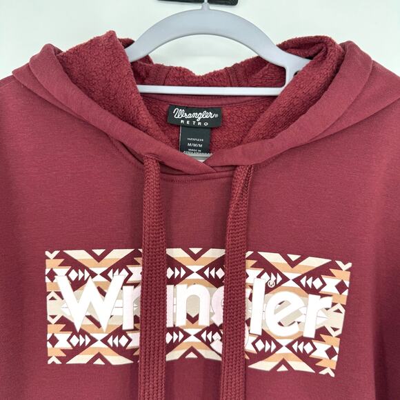 NWOT Wrangler Retro® Aztec Logo Sherpa Hoodie M Burgundy Western Cowgirl Rodeo - Picture 4 of 11